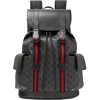 Gucci - Leather-Trimmed Monogrammed Coated-Canvas Backpack - Black