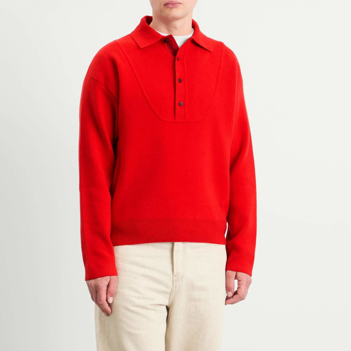 Jacquemus Men's Wool Cashmere Knitted Polo in Red