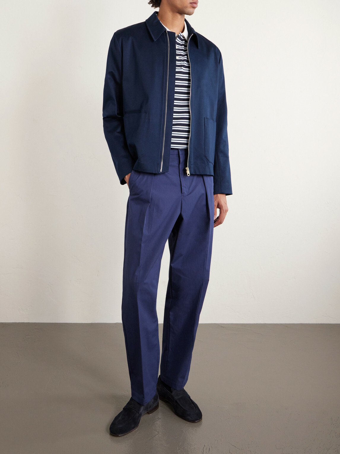 A.P.C. - Oscar Logo-Embroidered Striped Organic Cotton-Piqué Polo Shirt - Blue