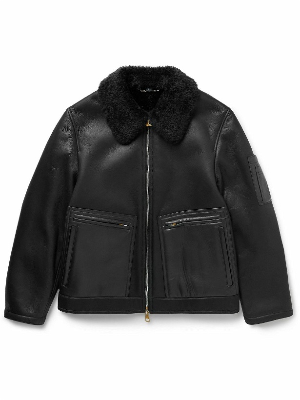 Photo: Dunhill - Shearling-Trimmed Leather Jacket - Black