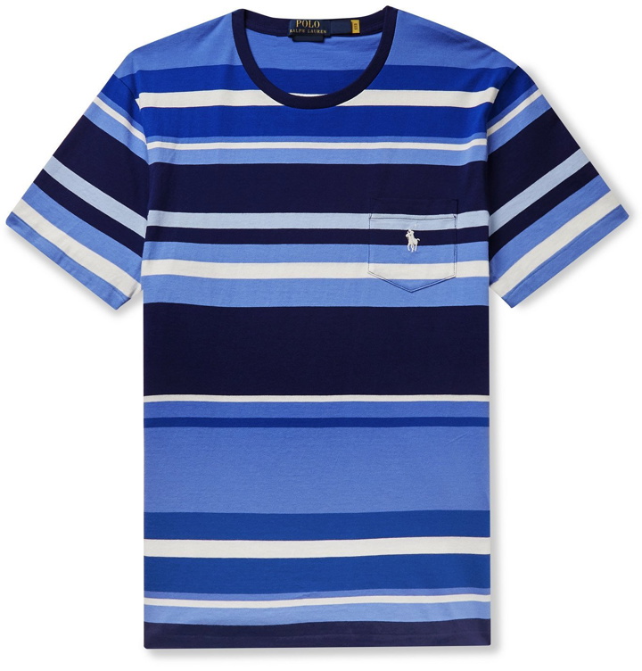Photo: POLO RALPH LAUREN - Slim-Fit Logo-Embroidered Striped Cotton-Jersey T-Shirt - Blue