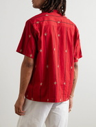 Karu Research - Camp-Collar Embellished Striped Cotton Shirt - Red