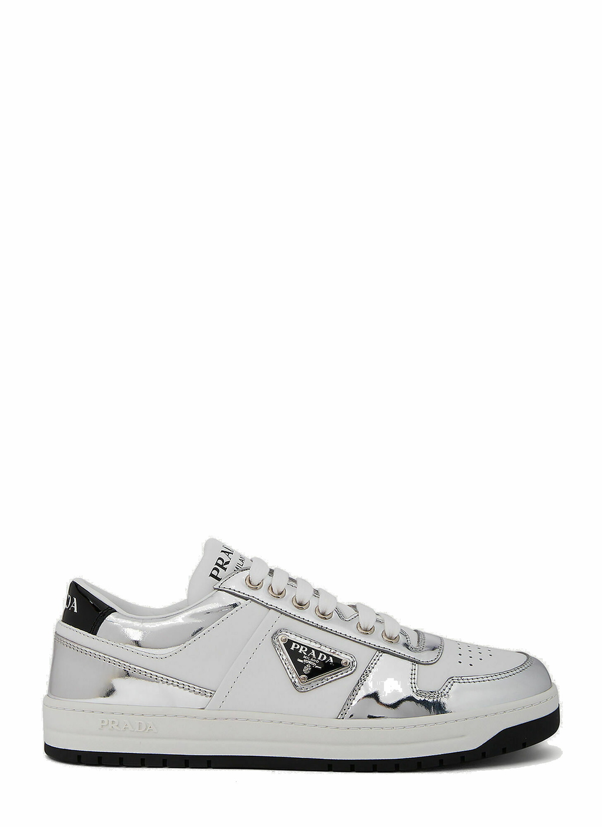 Mirrored Downtown Sneakers in Silver Prada