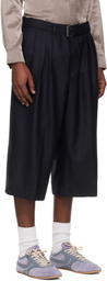 Dries Van Noten Navy Belted Light Wool Shorts