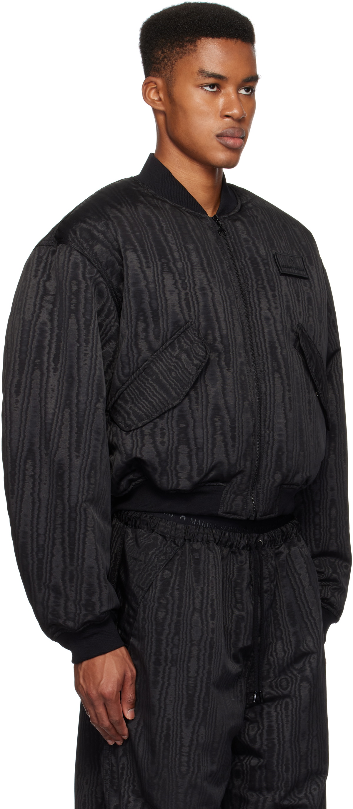 Marine Serre Black Recycled Moiré Bomber Jacket