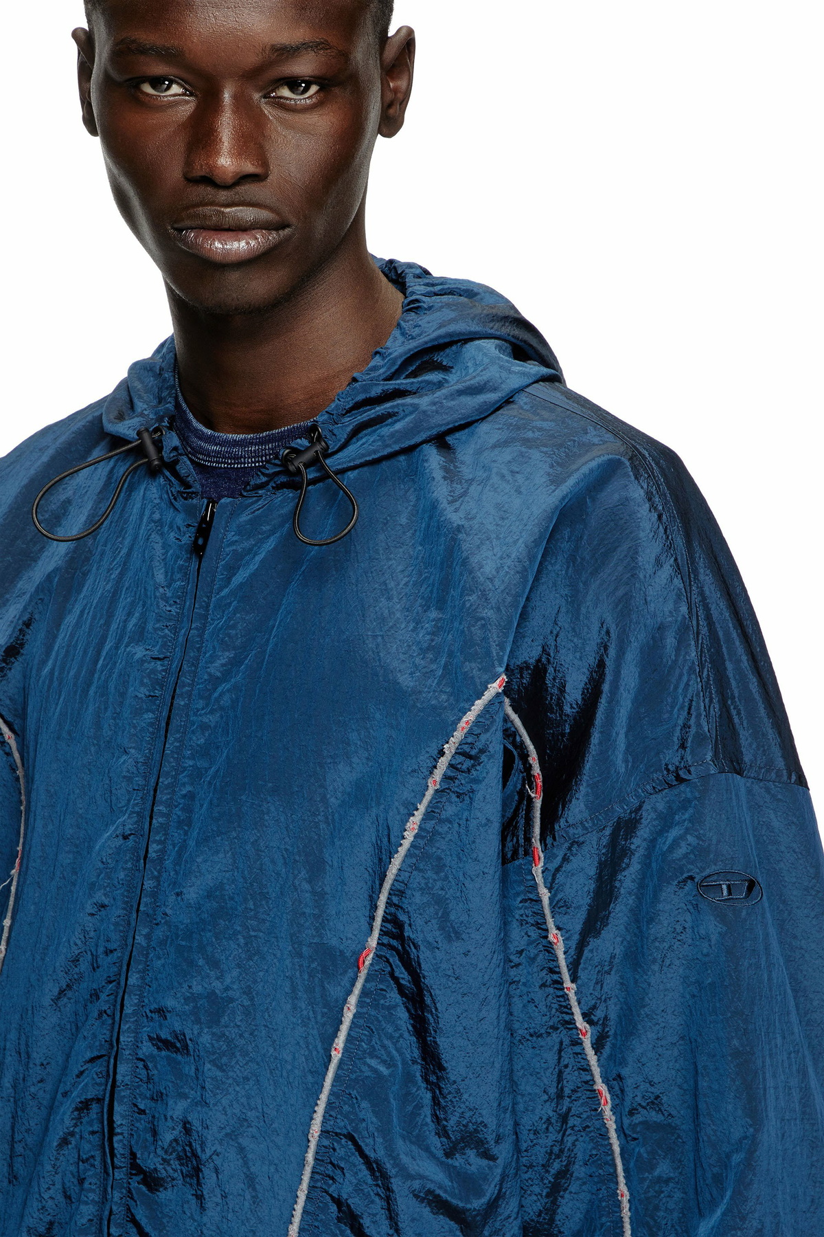 Diesel Windbreaker with destroyed piping - Jackets Mens in Blue Diesel