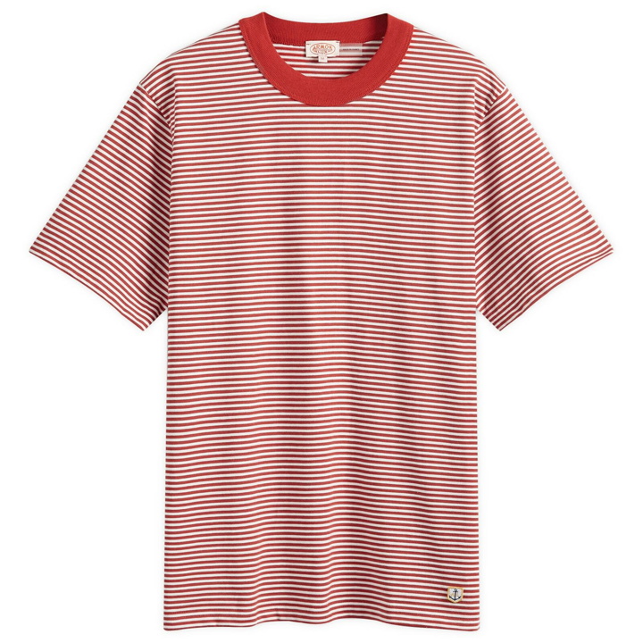 Photo: Armor-Lux Men's Fine Stripe T-Shirt in Red/Milk
