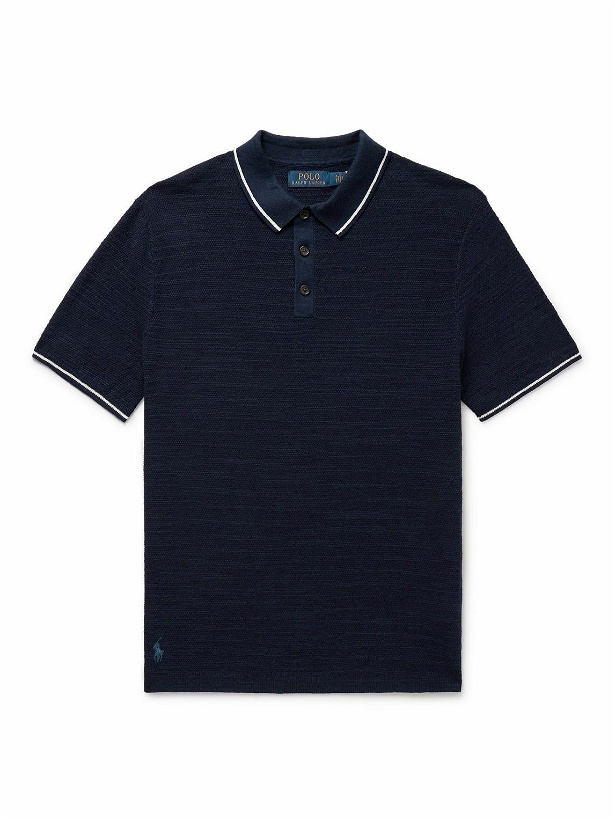 Photo: Polo Ralph Lauren - Textured-Knit Cotton and Linen-Blend Polo Shirt - Blue