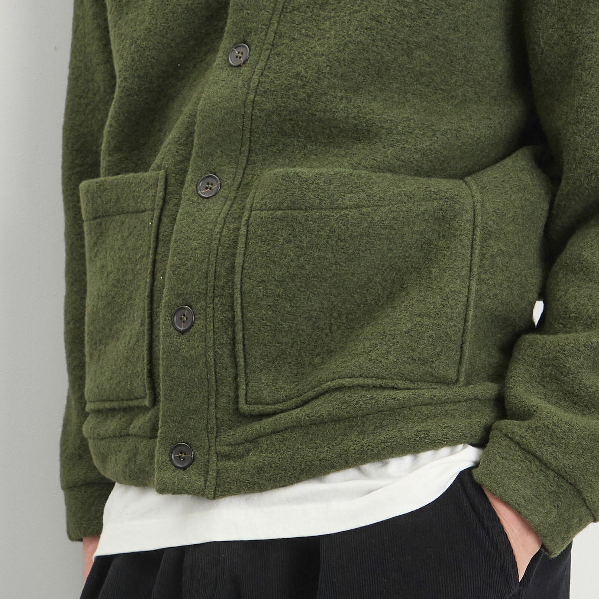 Universal Works Men's Presented by END. Wool Fleece Adv Cardigan in Olive