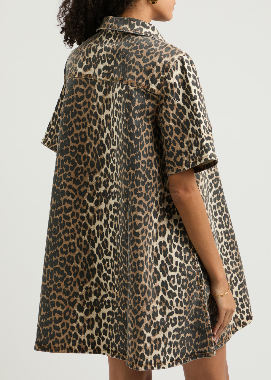 Ganni Leopard-print Stretch-denim Mini Dress GANNI