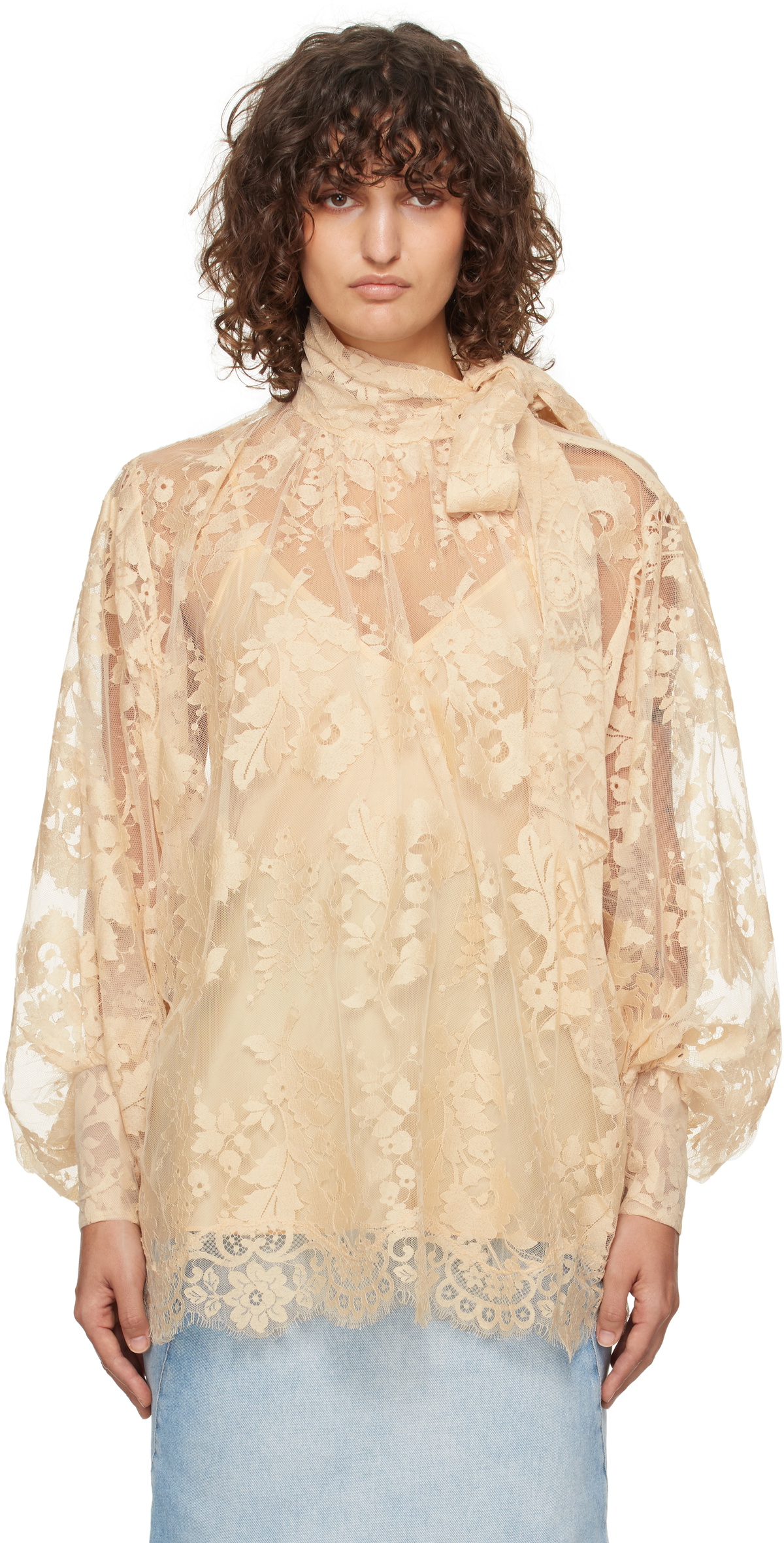 Beige Illustration Lace Blouse by ZIMMERMANN on Sale Beige Illustration Lace Blouse by ZIMMERMANN on Sale
