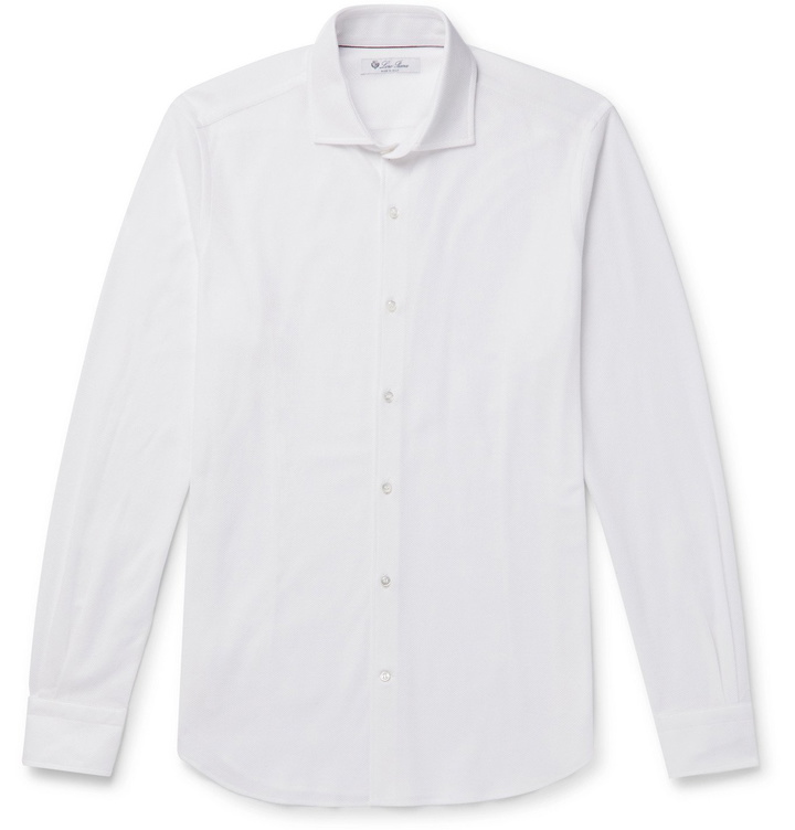 Photo: Loro Piana - Slim-Fit Cutaway Collar Cotton-Piqué Shirt - White