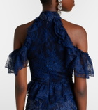 Costarellos Embellished halterneck lace gown