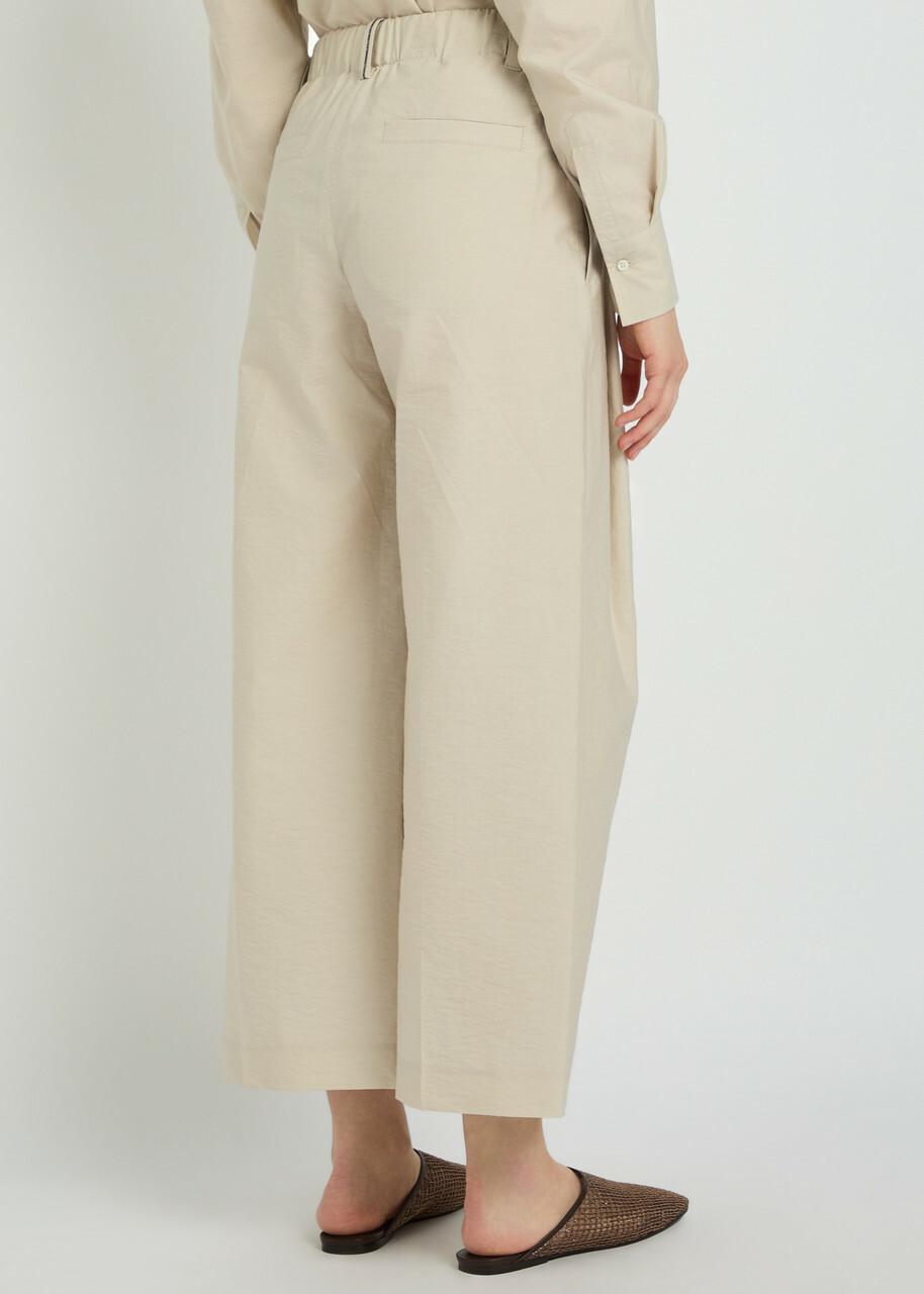 Brunello Cucinelli Crinkled Cotton-blend Trousers Beige