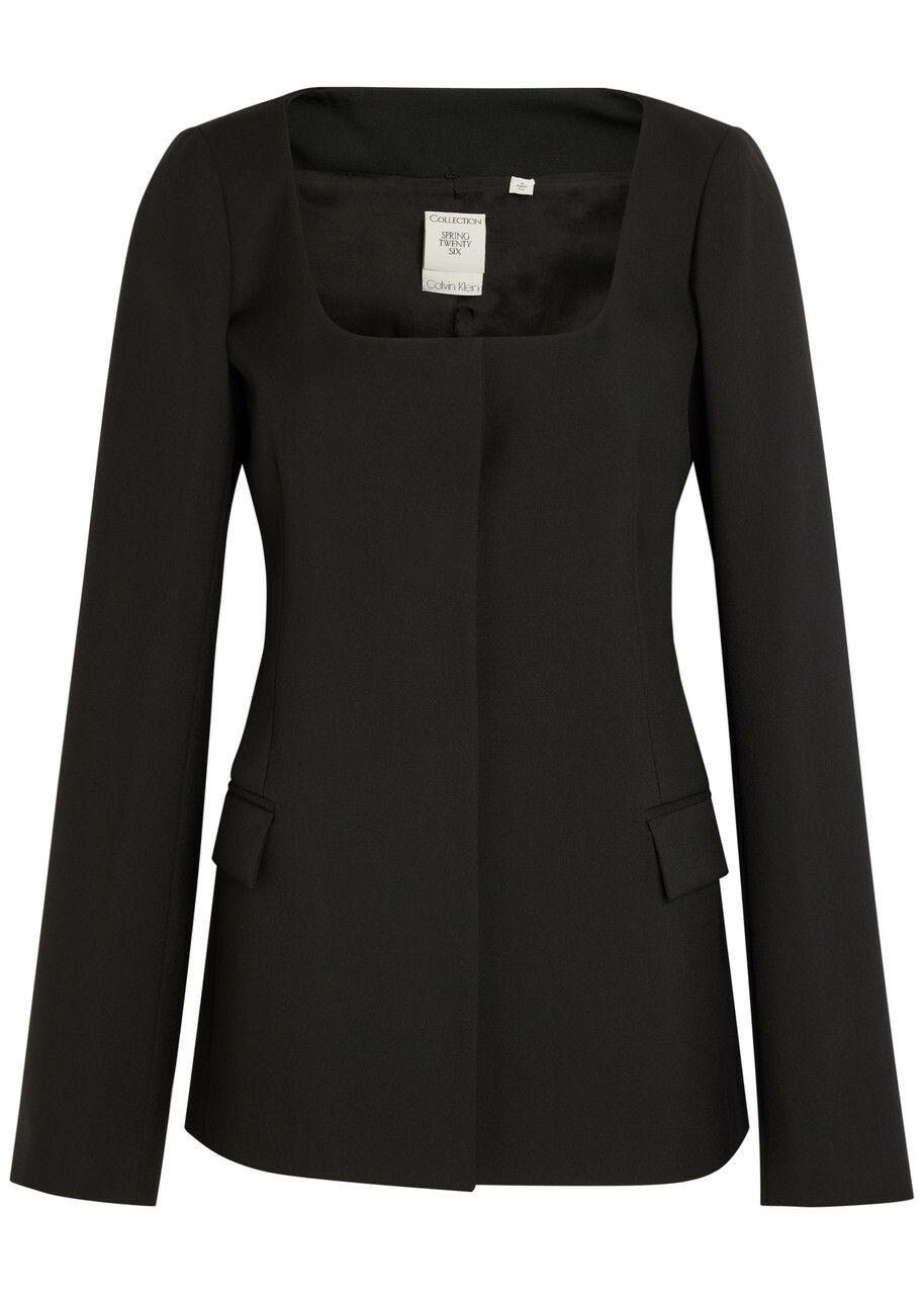 Calvin Klein Camille Scoop-neck Wool Blazer Black