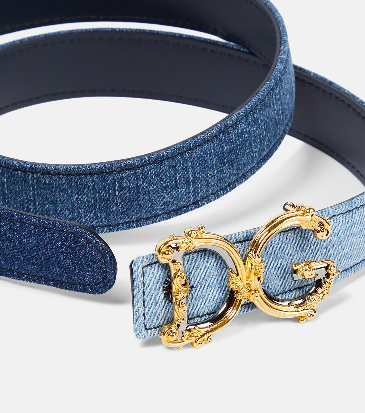 Dolce & Gabbana Blue Patch Denim Belt with Gold Logo Buckle