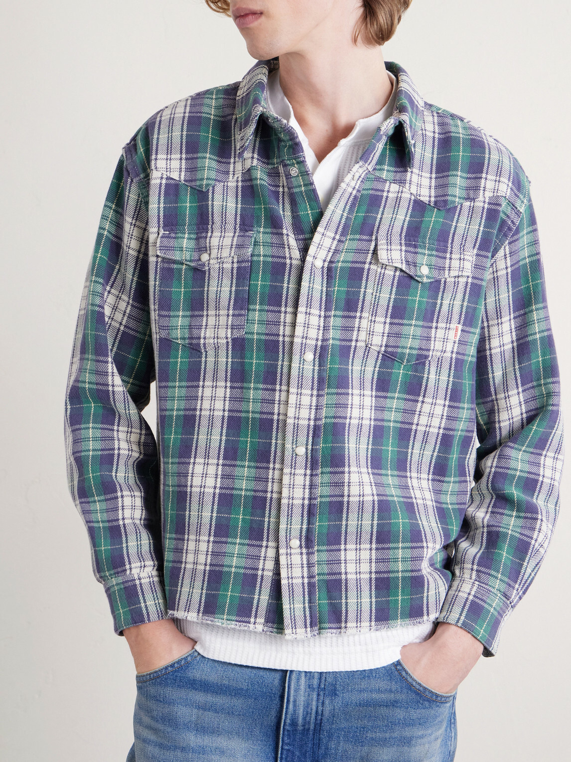 Cherry Los Angeles - Cropped Checked Cotton-Flannel Shirt - Green
