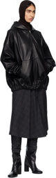 MARIE ADAM-LEENAERDT Black Leather Hoodie Jacket