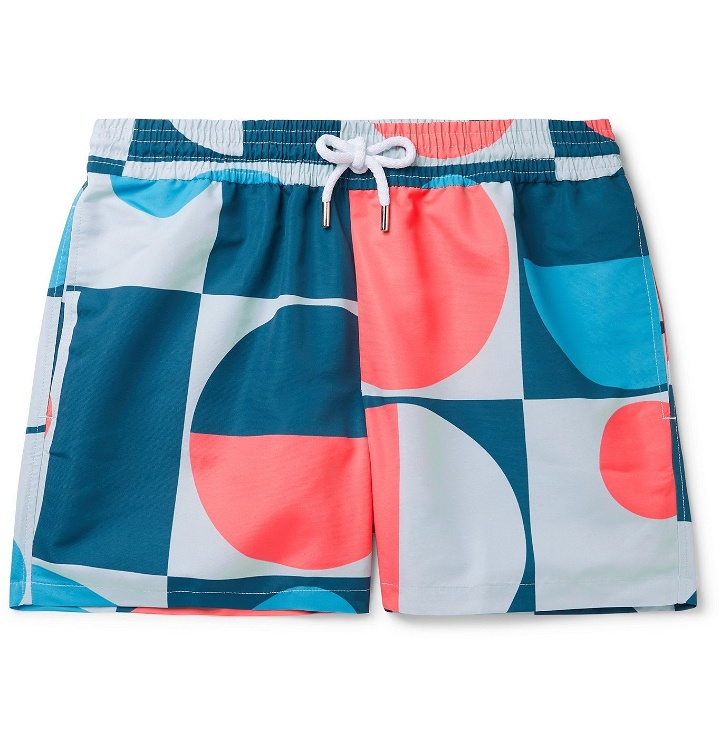 Photo: Frescobol Carioca - Copic Mid-Length Printed Swim Shorts - Blue