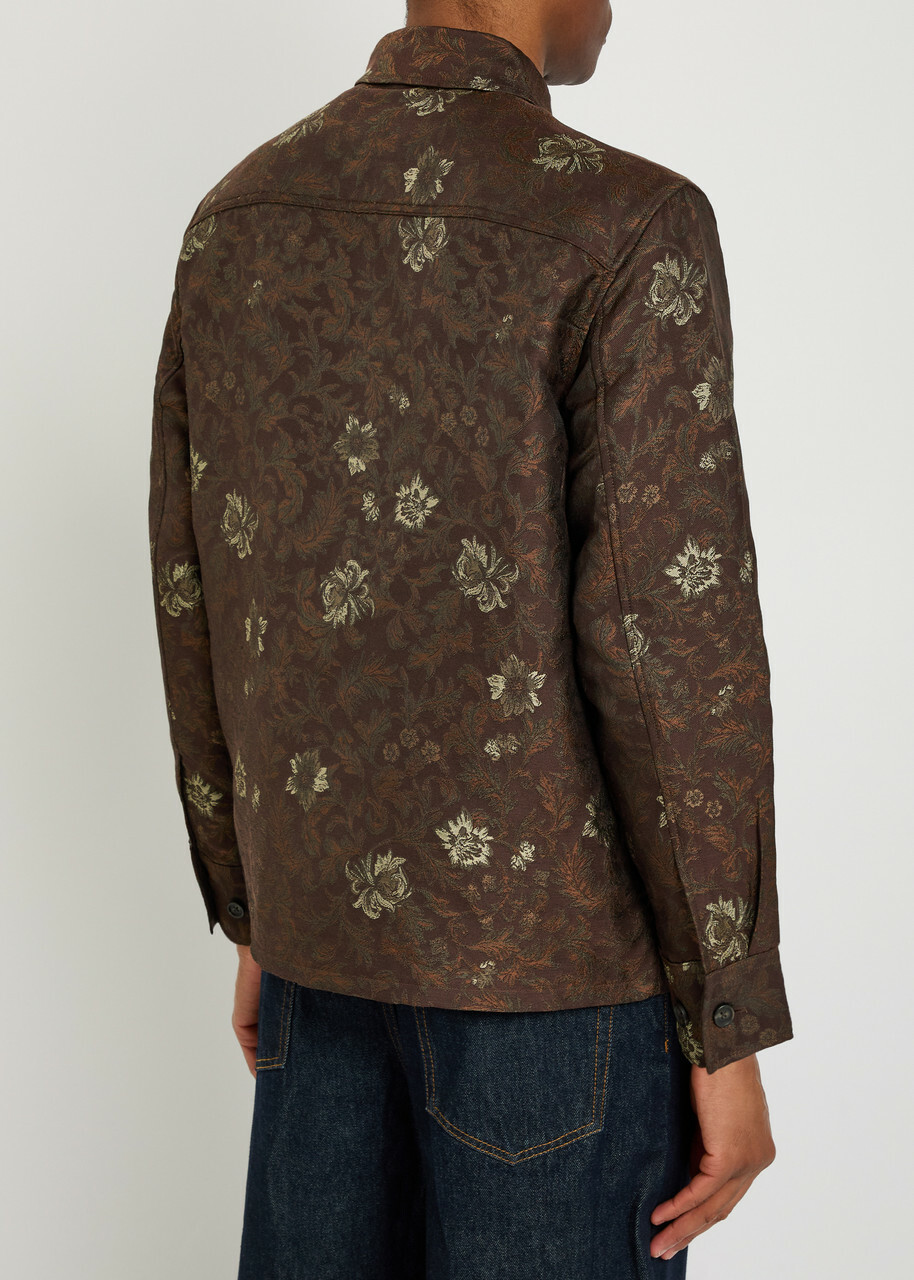 Les Deux Kaleb Floral-jacquard Woven Overshirt Grey
