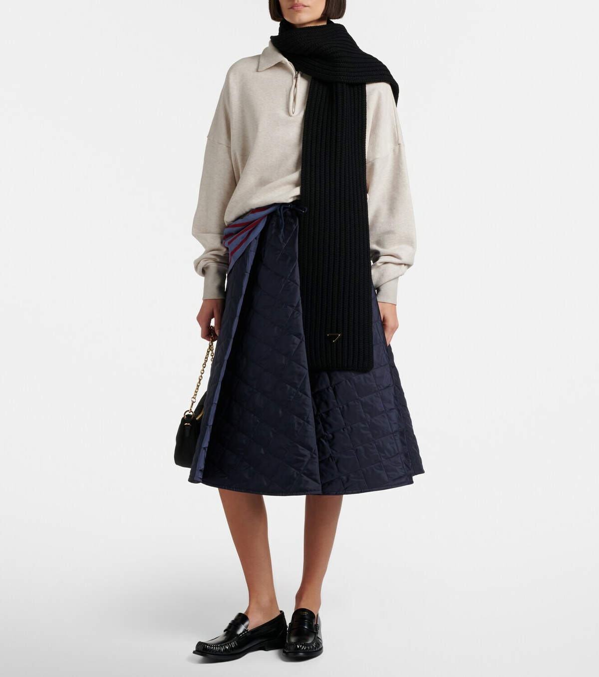 Prada Ribbed-knit virgin wool scarf