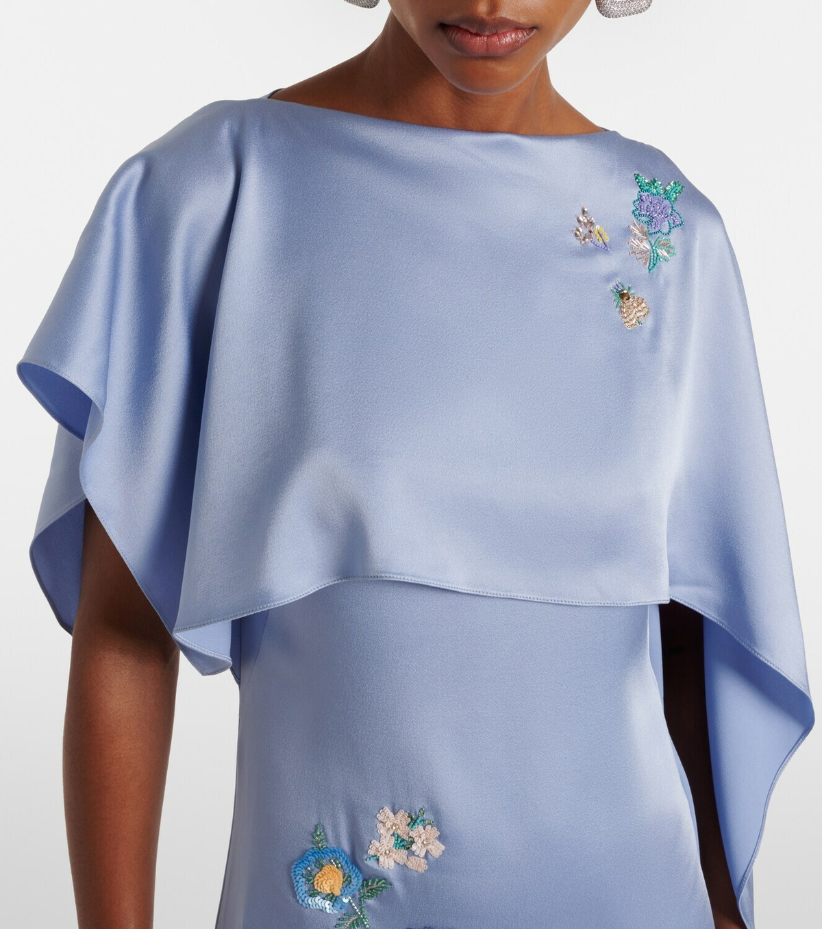 Erdem Embellished caped satin cady gown