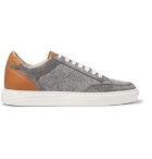 Brunello Cucinelli - Leather, Suede and Flannel Sneakers - Light gray