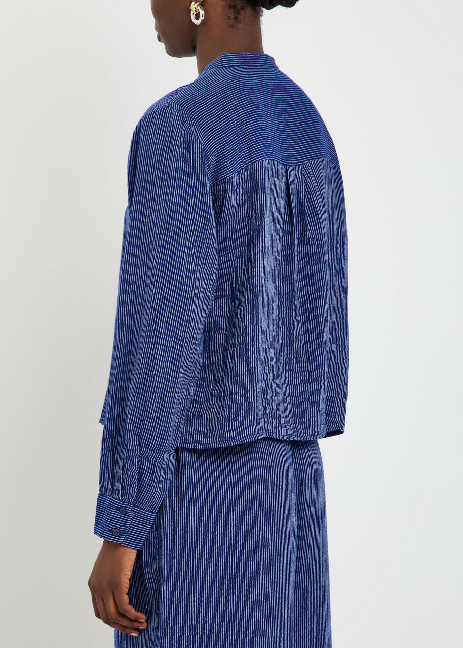 Eileen Fisher Striped Cotton Blouse Navy