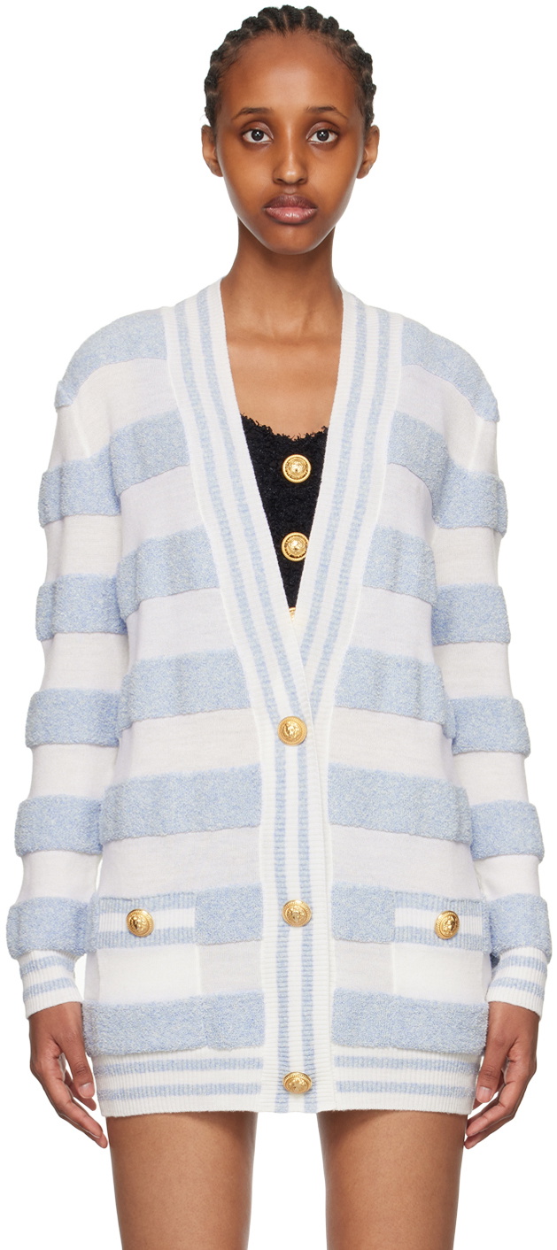 Balmain Blue & White Striped Cardigan Balmain