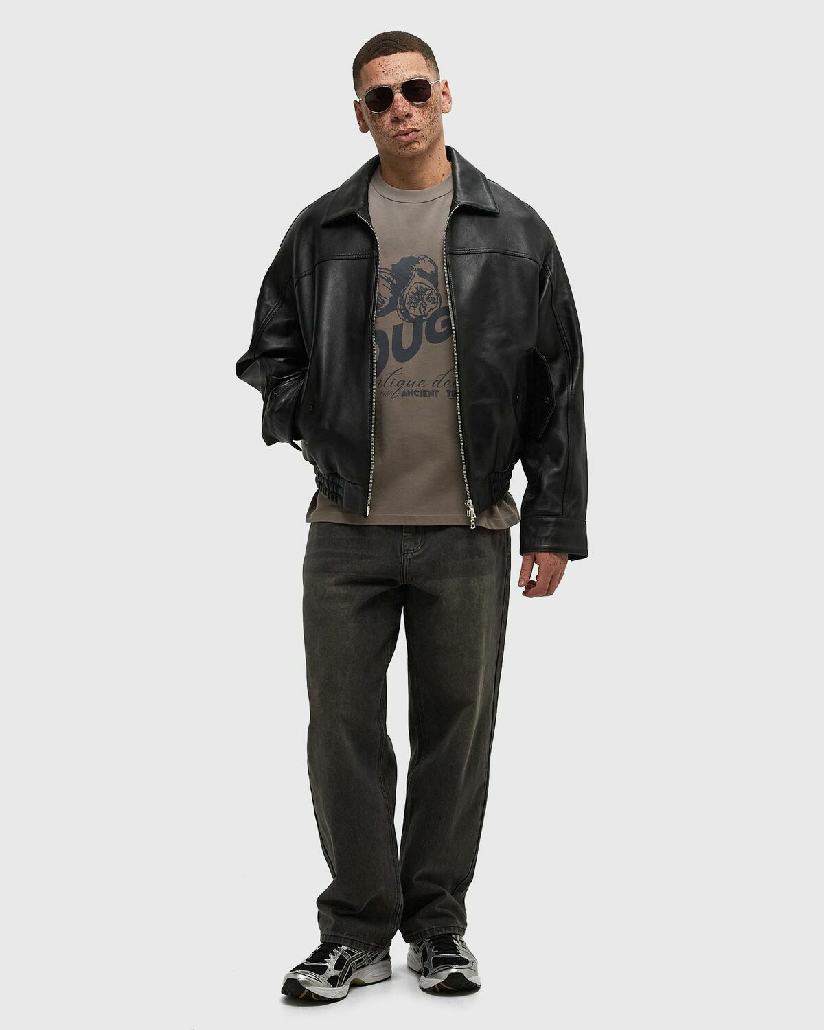 Rough. REVERSIBLE LEATHER BLOUSON Brown Mens Bomber Jacket