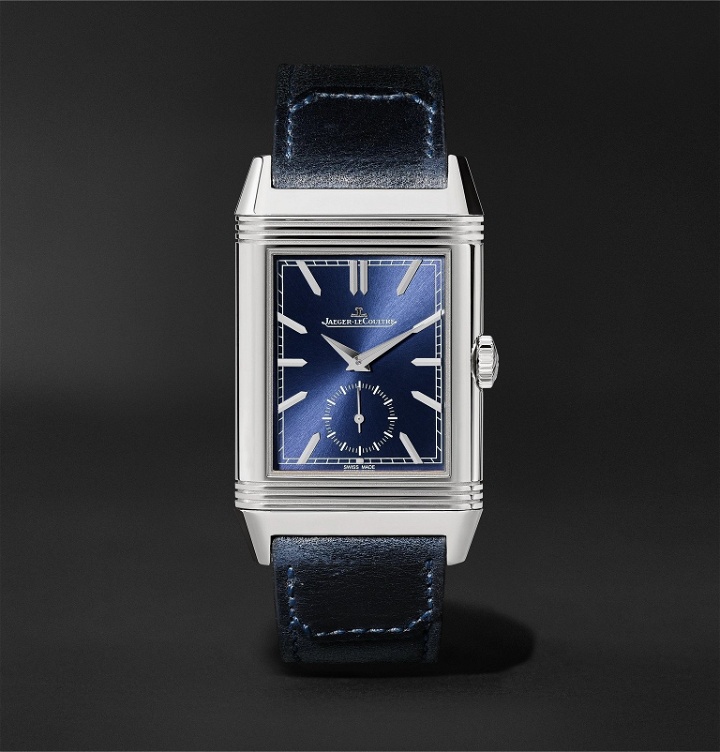 Photo: Jaeger-LeCoultre - Reverso Tribute Duoface Hand-Wound 28.3mm Stainless Steel and Leather Watch, Ref. No. 3988482 - Blue