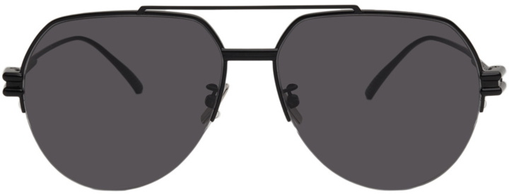 Photo: Bottega Veneta Black Metal Aviator Sunglasses