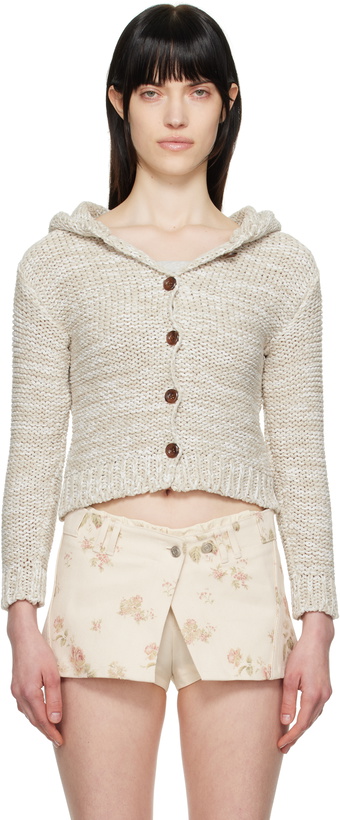 Photo: OPEN YY Beige Hooded Chunky Cardigan