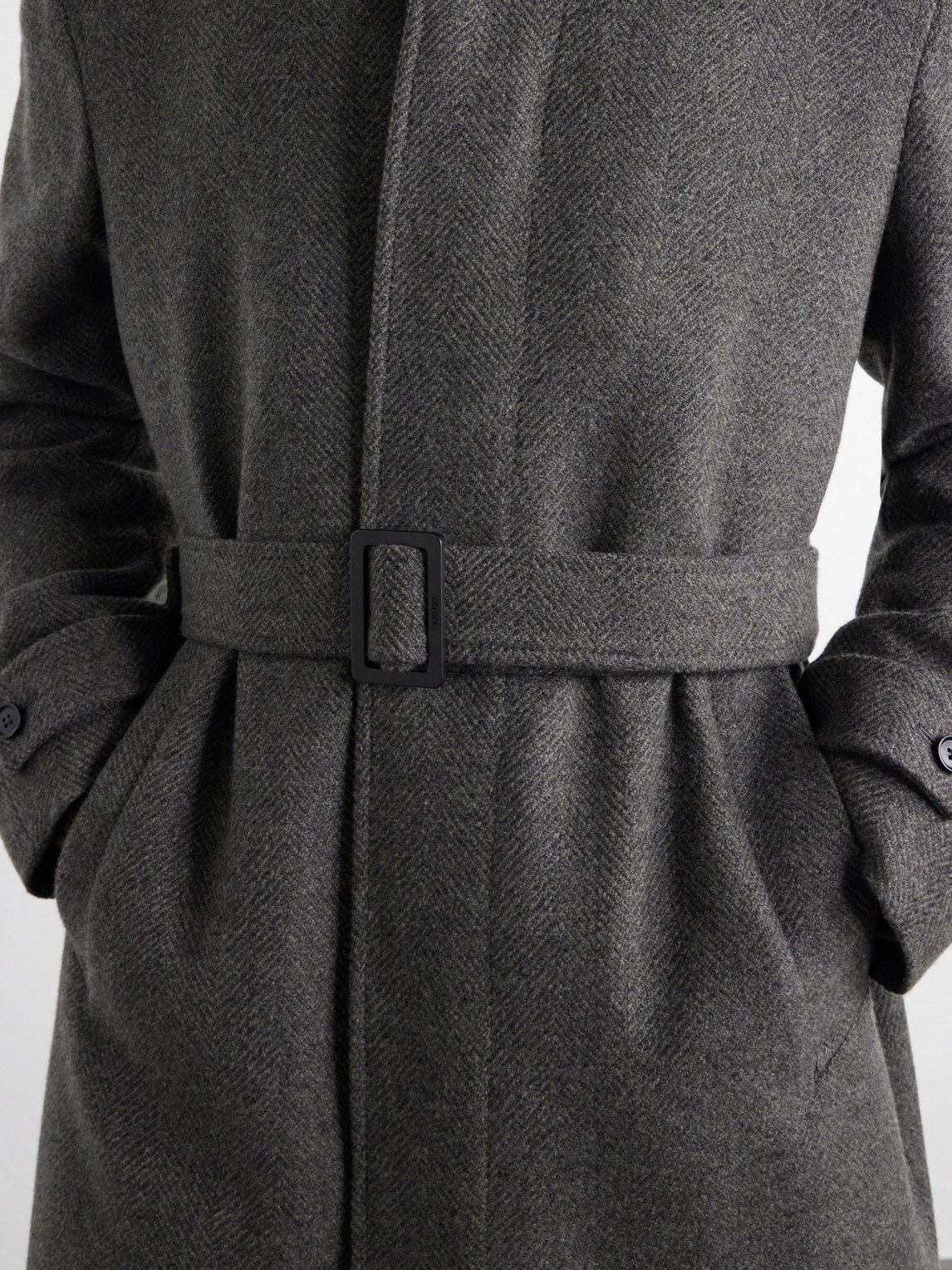 Zegna - Oasi Belted Herringbone Cashmere Trench Coat - Gray