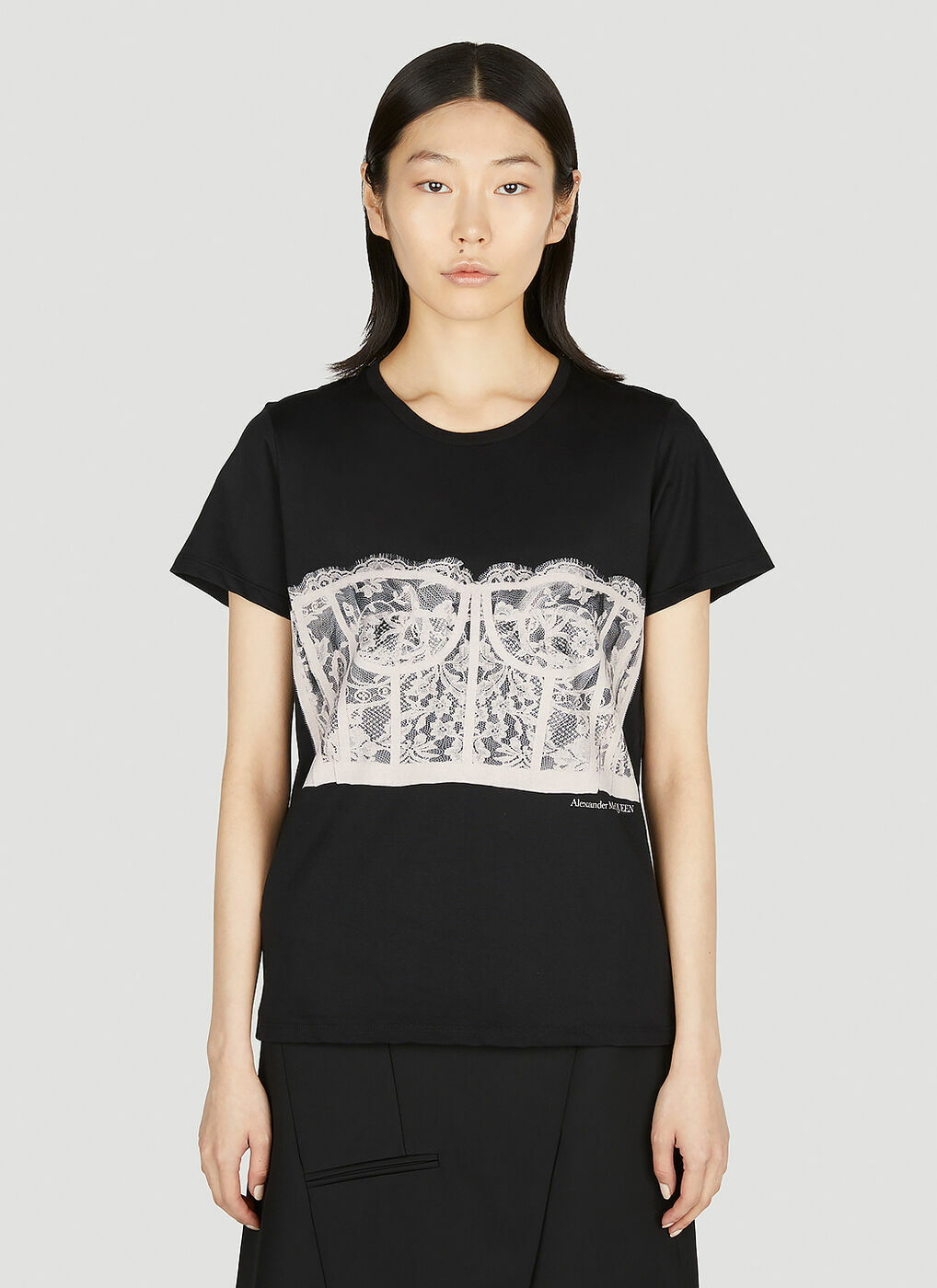 Alexander McQueen - Bustier Print T-Shirt in Black Alexander McQueen