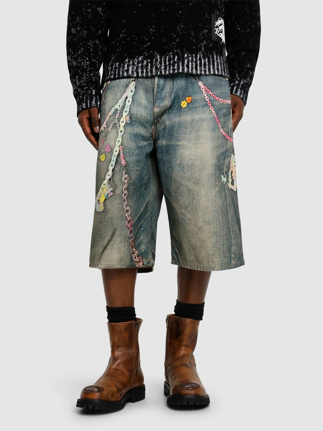 ACNE STUDIOS Judda Tlo Kawaii Keychains Denim Shorts Acne