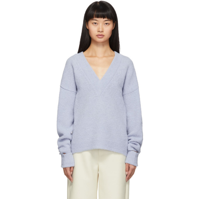 Photo: Tibi Blue Airy Alpaca V-Neck Sweater