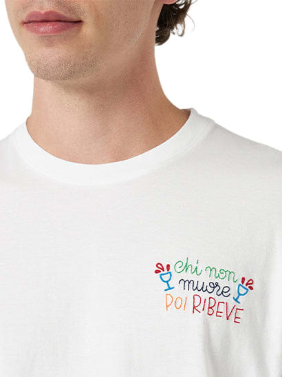 Photo: MC2 Saint Barth Man Classic Fit Cotton Jersey T-shirt Portofino With Chi Non Muore Poi Ribeve Embroidery | Insulti Luminosi Special Edition