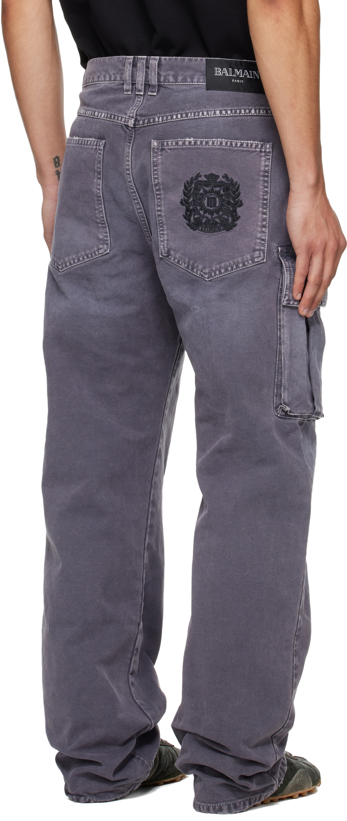 Balmain Purple Loose-Fit Denim Cargo Pants