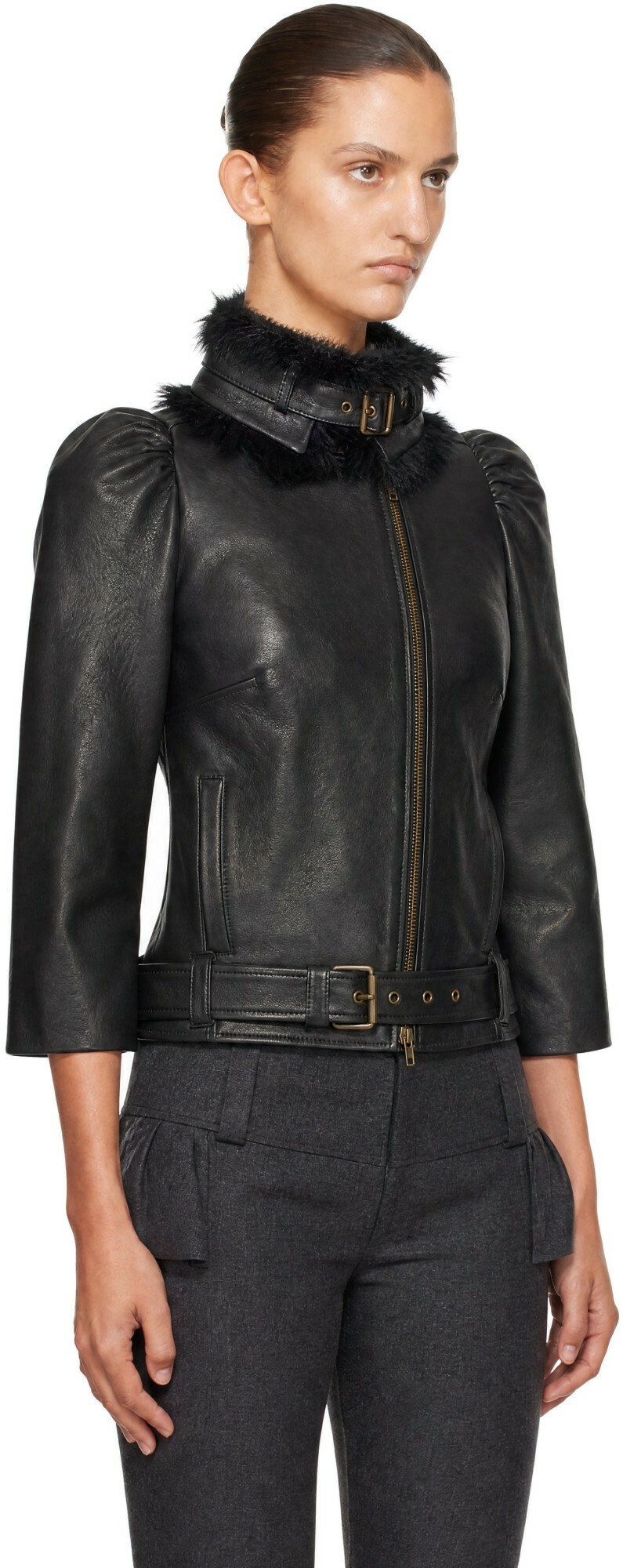KNWLS Black Victoria Collar Leather Jacket
