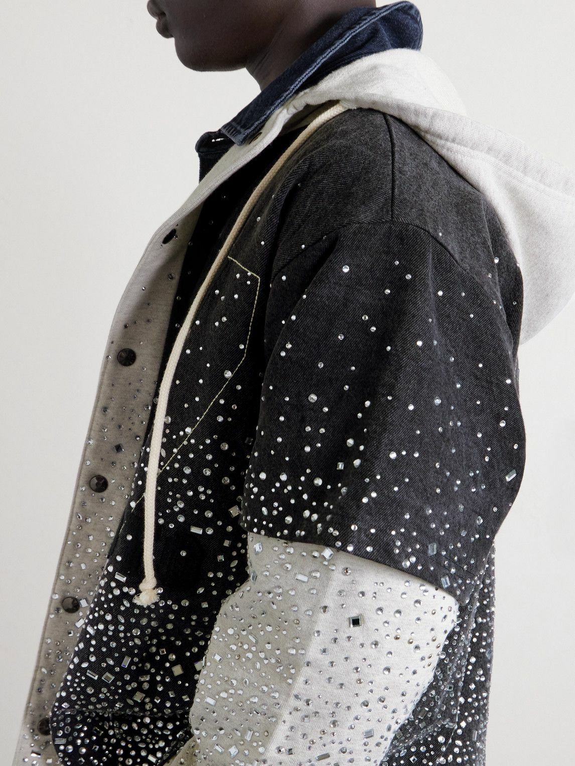 Satoshi Nakamoto - Embellished Layered Cotton Hoodie - Black