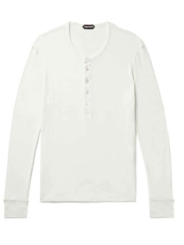 Photo: TOM FORD - Cotton and Modal-Blend Jersey Henley T-Shirt - White