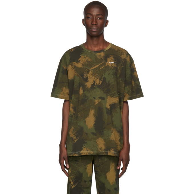 Photo: Off-White Khaki Paintbrush Camo Oversized T-Shirt