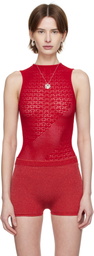 Isa Boulder Red Rib-Knit Halter Bodysuit