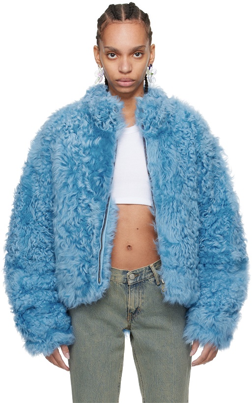 Photo: ERL Blue Stand Collar Shearling Jacket