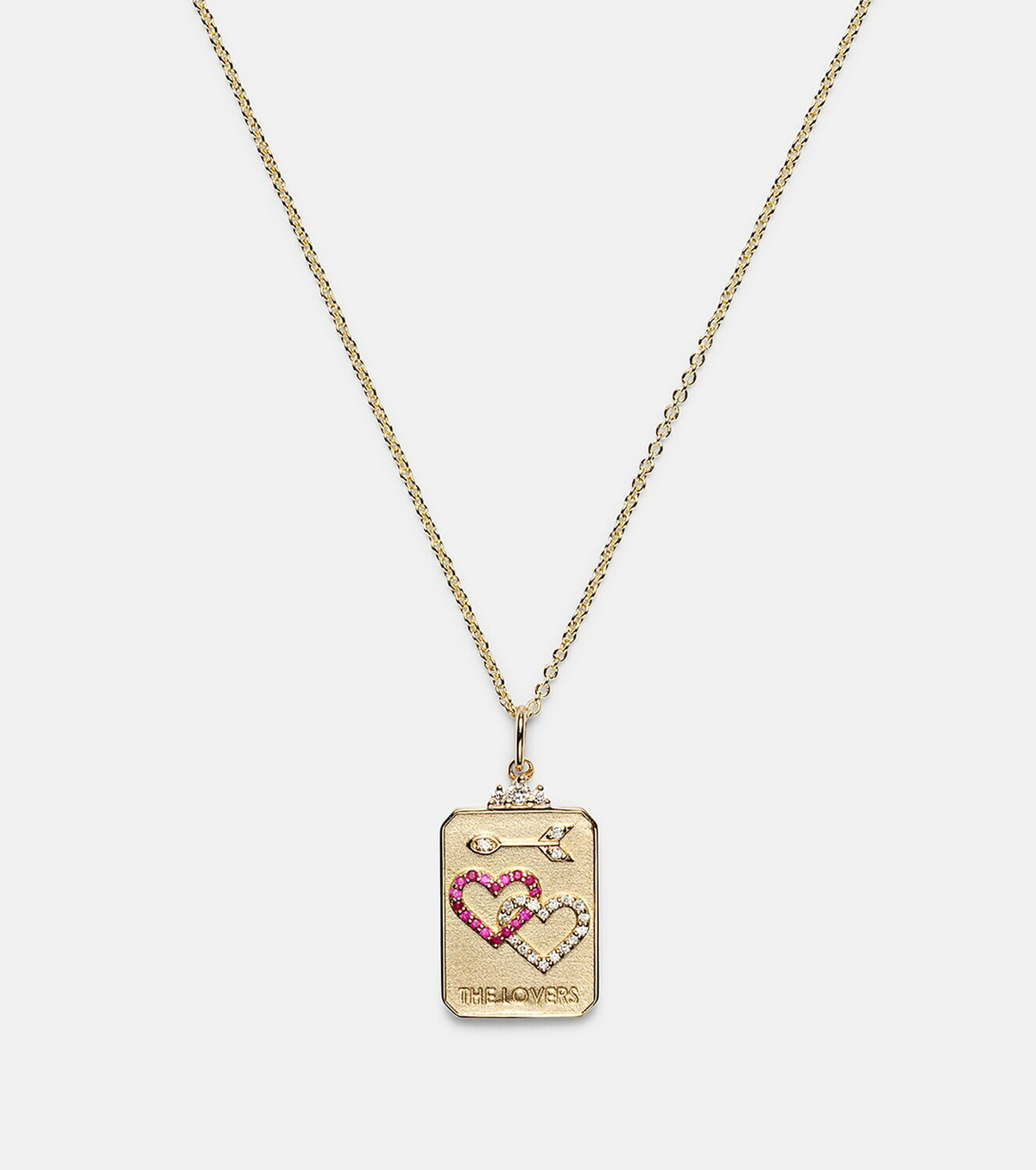 Sydney Evan The Lovers Tarot Card 14kt gold necklace with rubies and diamonds