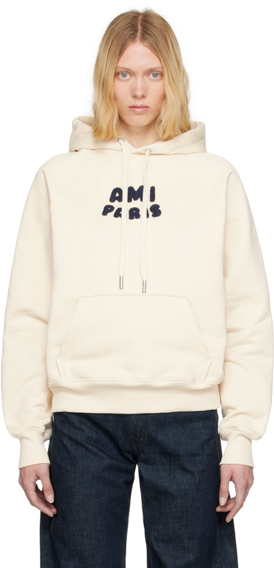 Photo: AMI Paris Off-White Cotton 'Ami Paris' Patch Hoodie