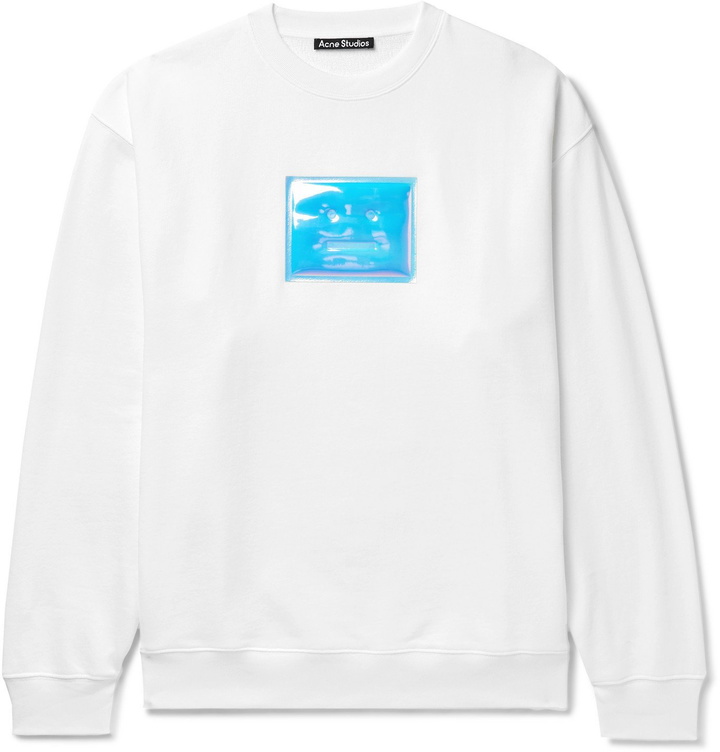 Photo: ACNE STUDIOS - Forba Oversized Iridescent Logo-Detailed Loopback Cotton-Jersey Sweatshirt - White