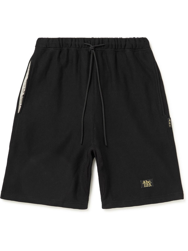 Photo: Abc. 123. - Wide-Leg Logo-Appliquéd Cotton-Jersey Drawstring Shorts - Black