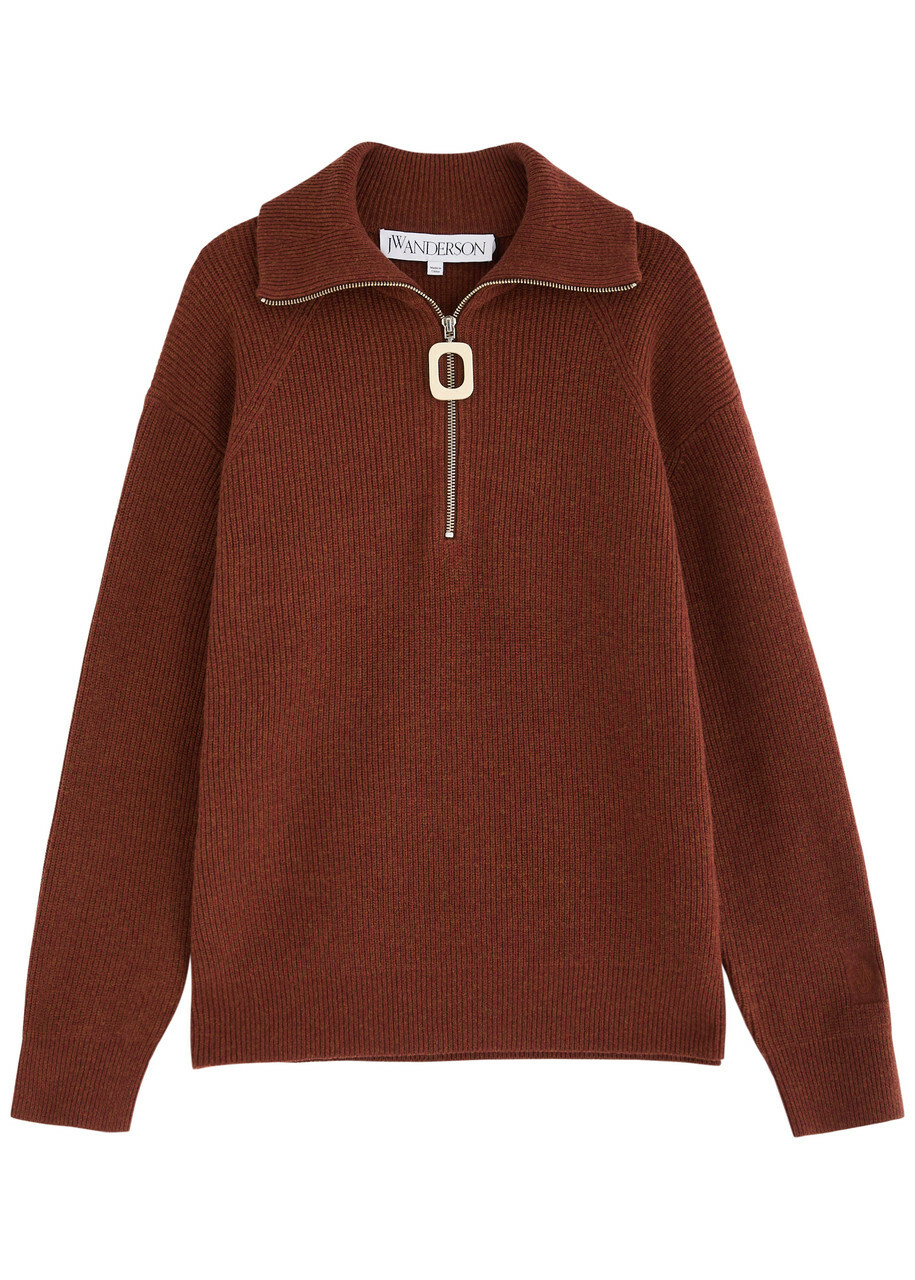 JW Anderson Half-zip Ribbed-knit Jumper Rust JW Anderson